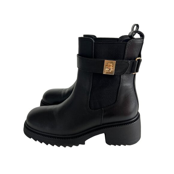 Steve Madden Black Leather Gates Ankle Boots Size 10